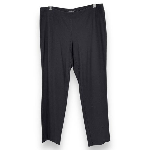 Eileen Fisher Black Straight Leg Pull On Pants Women's M Casual Work - Picture 1 of 7